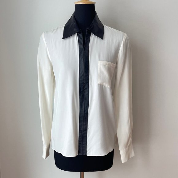 Parker Silk Blouse with Leather Collar and Trim - Picture 1 of 14